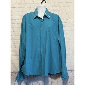 Jean/Paul Men's 3XL 19-19.5 Blue Designer Dress Shirt Hand Stitched Italian